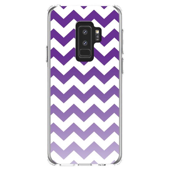 DistinctInk Clear Shockproof Hybrid Case for Samsung Galaxy S9  PLUS (6.2" Screen) - TPU Bumper, Acrylic Back, Tempered Glass Screen Protector - White Purple Fade Ombré Stripes