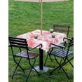 thumbnail image 4 of Fsddascl Watercolor Pink Floral Outdoor Tablecloth - 54x54 Inch Square Dining Table Cover, Pink Ombre Botanical Summer Waterproof Outdoor Table Cloth with Umbrella Hole & Zipper for Picnic/Patio, 4 of 7