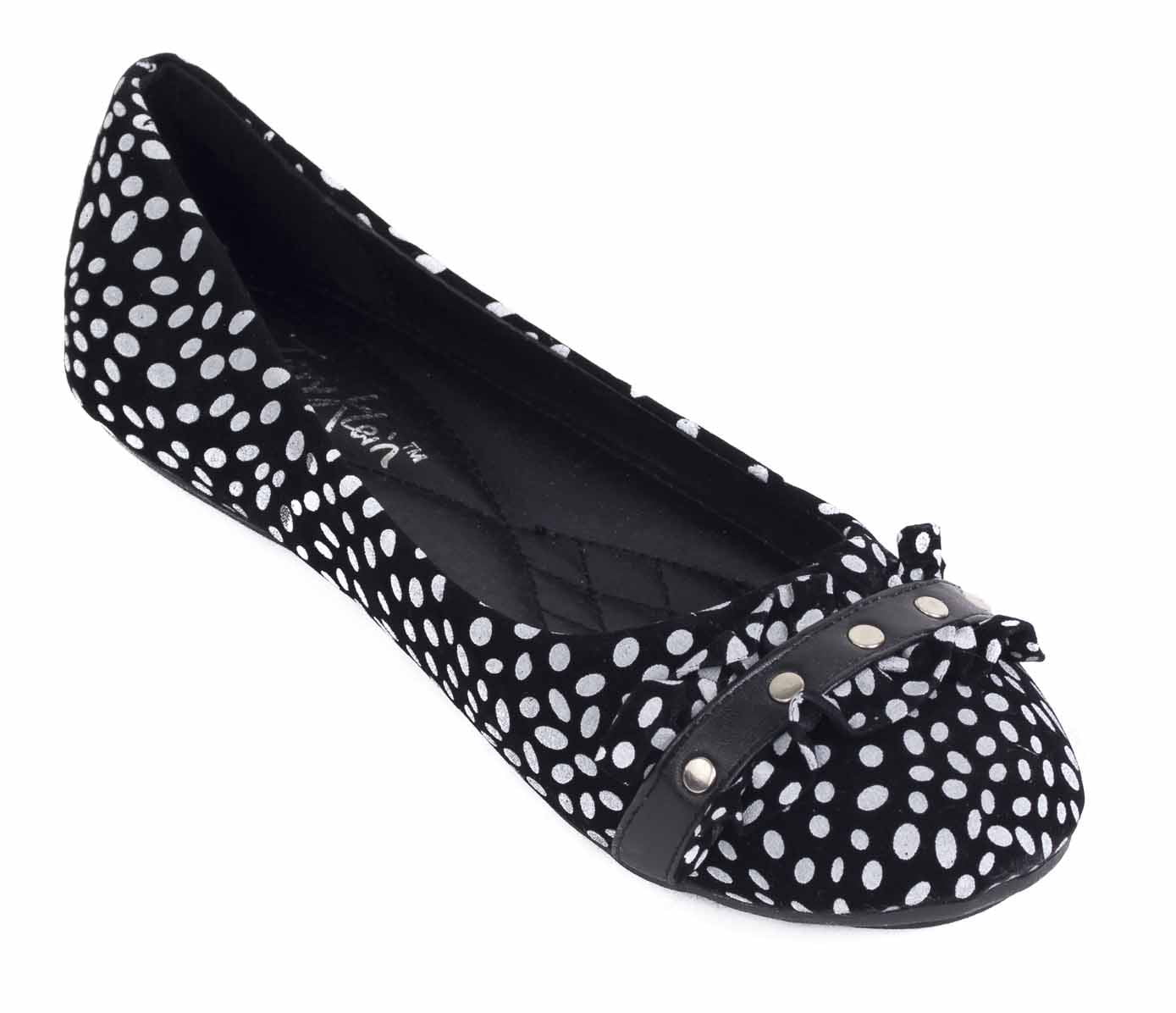 black and white polka dot flat shoes