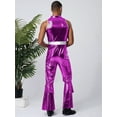 thumbnail image 4 of TiaoBug Men's Shiny Metallic 70s Rave Outfits Jazz Hip Hop Dance Unitard Sleeveless Disco Party Rompers Purple XXL, 4 of 4