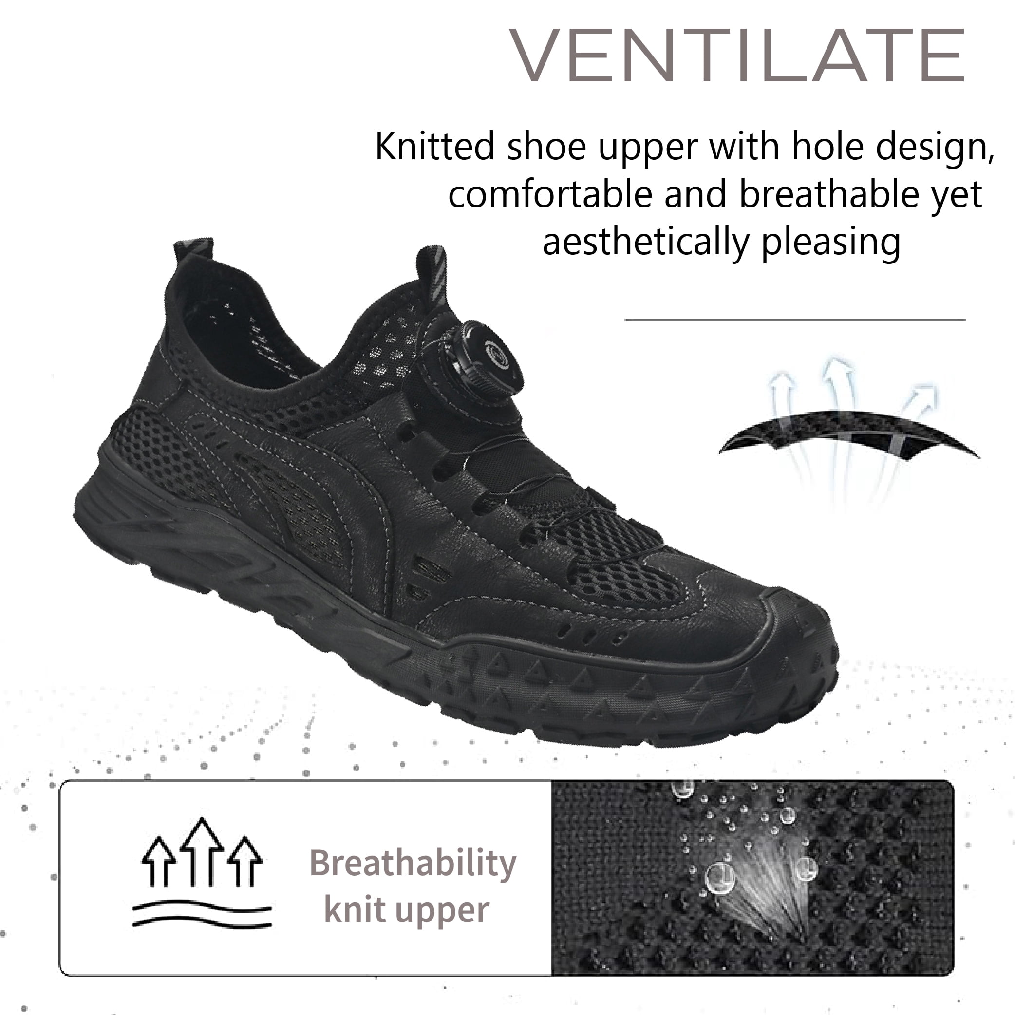 Mens Sports Water Shoes Quick Dry Barefoot Fisherman Shoes Mesh Hiking Shoes Outdoor Waterproof Beach Shoes Black 8.5 UK
