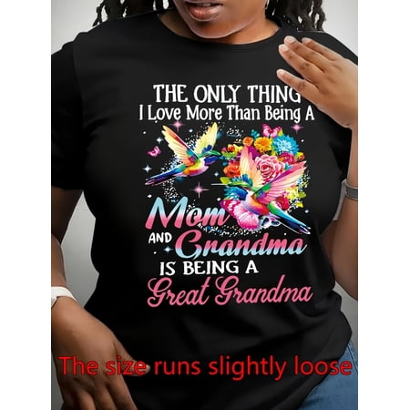 Women's Hummingbird Great Grandma T-Shirt Colorful Floral Mom Tee Casual Short Sleeve Mother's Day Gift Graphic Top