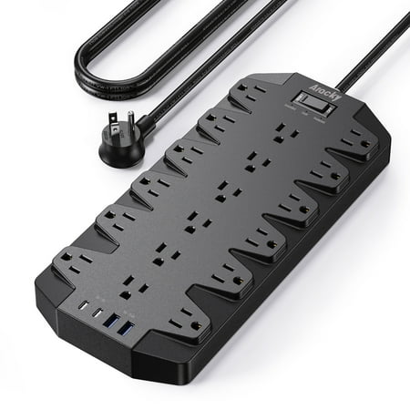 Aracky Surge Protector Power Strip 18 AC Outlets with 2 USB C and 2 USB A Ports 2100J, 6.5FT Extension Cord