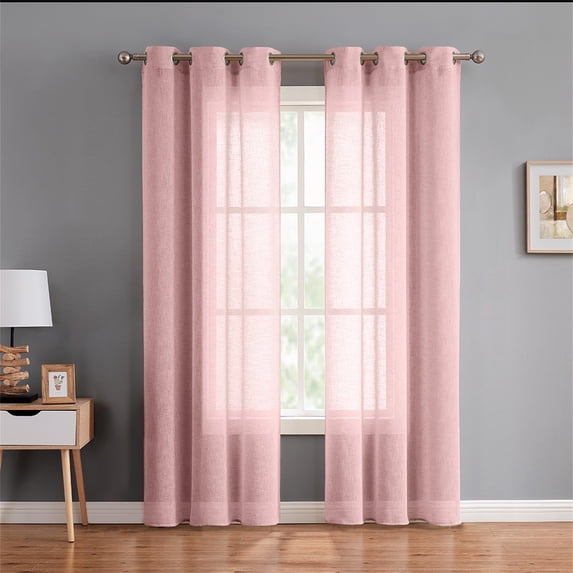 Fragrantex Fragrantex Faux Linen Pink Semi Sheer Curtains 84 inches Long Window Curtain Light Filtering for Living Room Grommet Top 2 Panels,40"W x 84"L