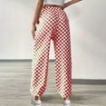 thumbnail image 7 of Puntoco Pants for women Women's able Checkered Straight Leg Casual Pants with Wide Legs Red 10(XL), 7 of 7