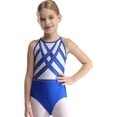 thumbnail image 2 of CHICTRY Kids Girls Sleeveless Striped One Piece Gymnastics Leotard Tumbling Bodysuits Dancewear Royal Blue 10, 2 of 6