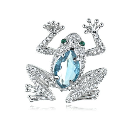 Blue Cat Eye Aquamarine Crystal Rhinestone Frog Animal Fashion Jewel Pin Brooch