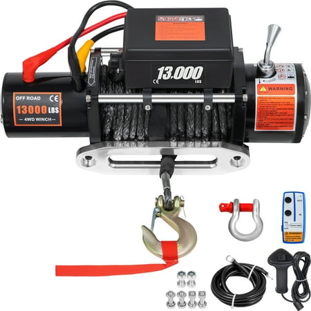 KFFKFF 13000LBS Electric Winch 12V Synthetic Rope Off-road ATV UTV Truck Towing Trailer