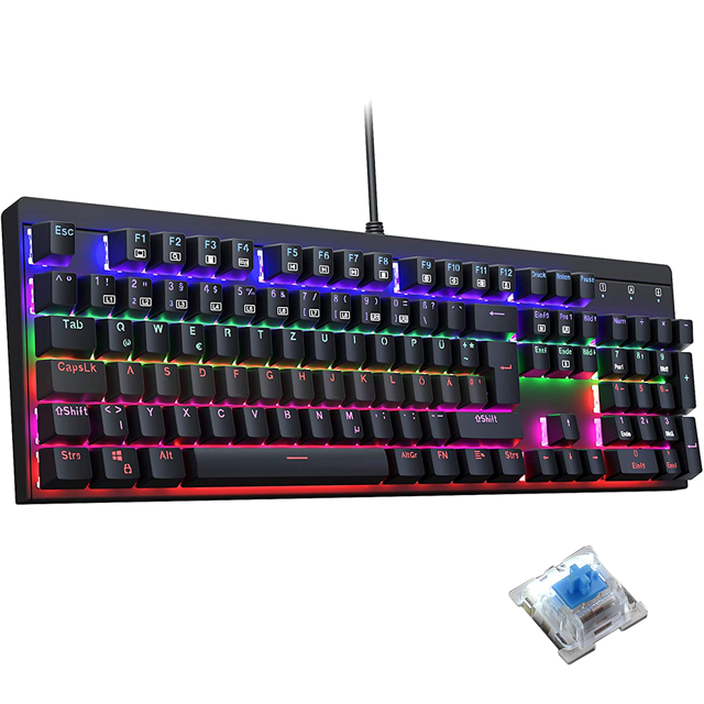 Teclado para juegos Teclado flotante con cable Teclado ergonómico resistente al agua con sensación mecánica, Teclado retroiluminado con LED arcoíris ultradelgado para escritorio, computadora, PC Xemadio 2033344-1