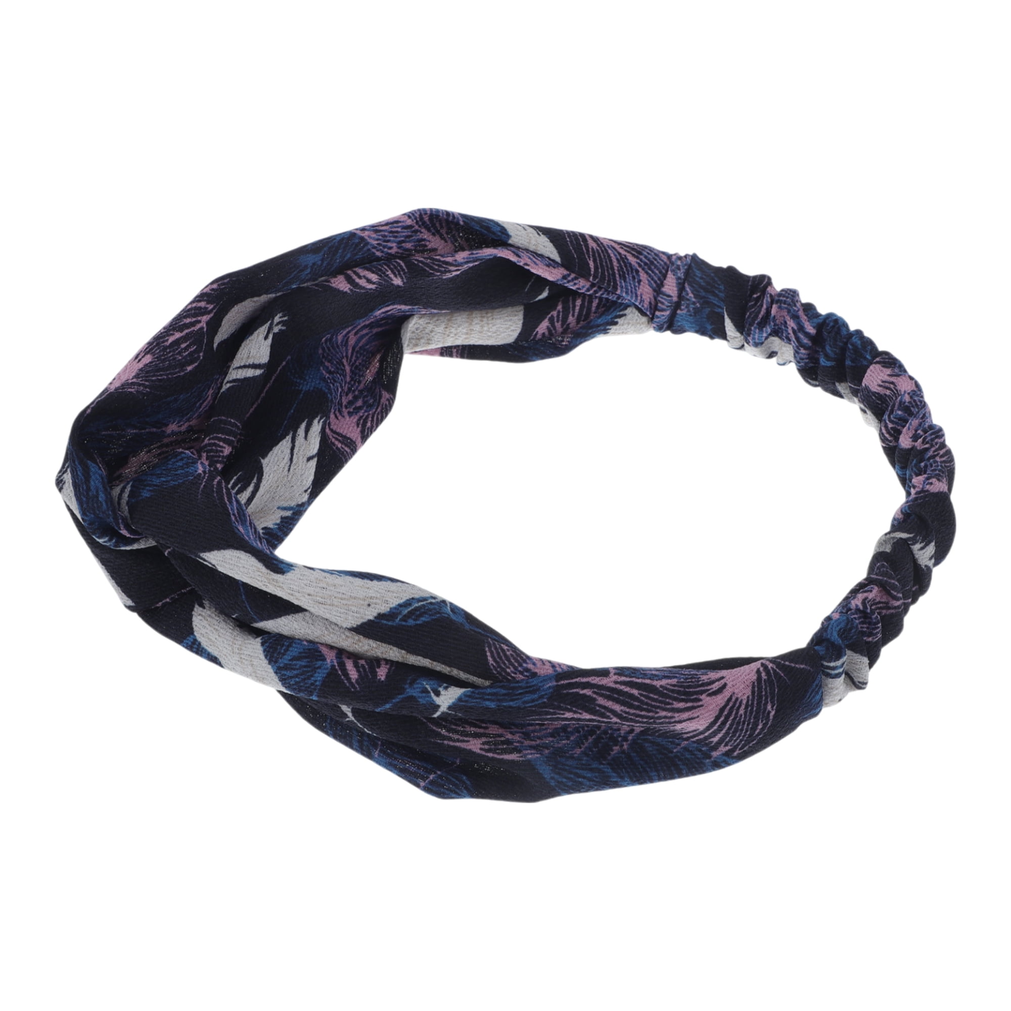 Unique Bargains Fashion Feather Pattern Cross Elastic Hairband 1 Pc Navy Blue