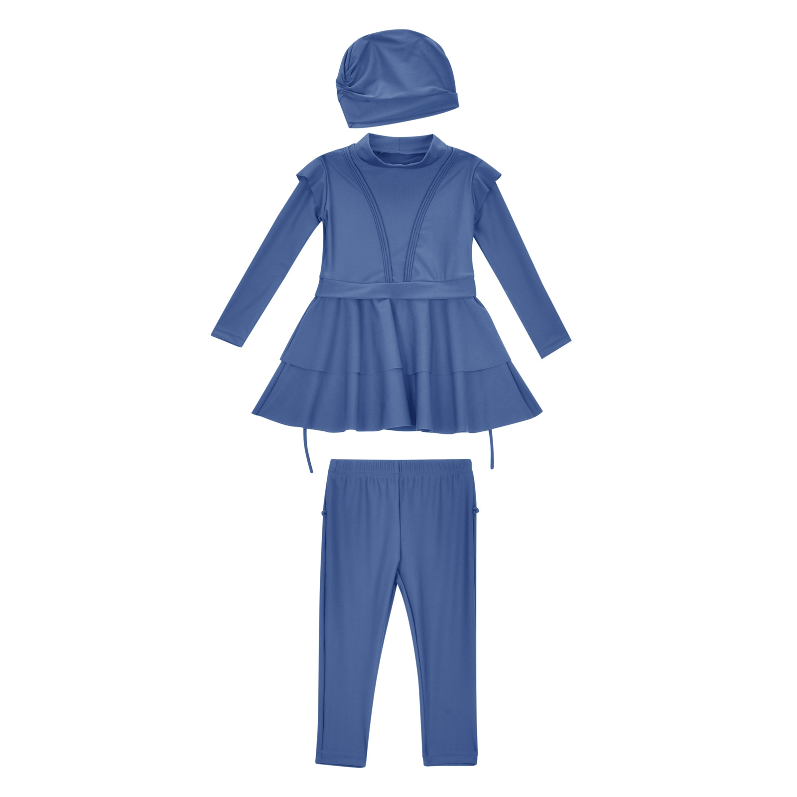 Burkini 3 Pièces Fille - Maillot De Bain Couvrant à Manches Longues, Hijab Inclus - Taille 2-12 Ans