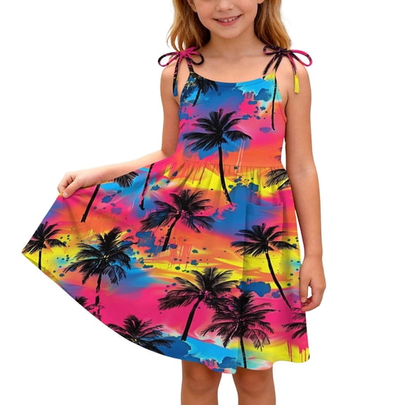 Auroural Toddler Girls Dresses 3T Toddler Girls Cute Flower Print Sleeveless Straps Dress Casual Dresses with Pocket Tiered Sundress