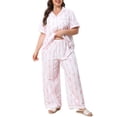 thumbnail image 4 of Agnes Orinda Women's Plus Size Button Down Pajama Set Cute Bow Striped Print Short Sleeve Top and Long Pants Sleepwear Soft 2 Piece Nightwear 1X Pink, 4 of 8