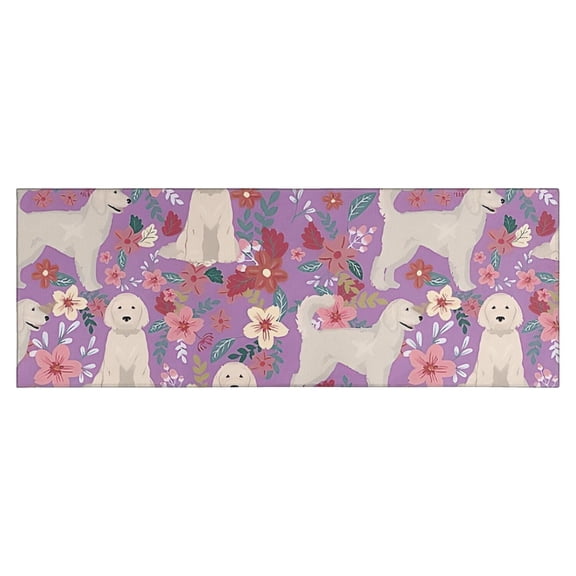 Goldendoodle Dog and Flower Floral Kitchen Rug Mat,Kitchen Runner Rugs Non Skid Washable,Decorative Kitchen Floor Mats for Kitchen,Sink,Laundry,17"X47"