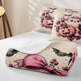 thumbnail image 4 of Homewish Halloween Floral Ghost Quilt Full for Girls, Pink Cat Pumpkin Bat Full Bedspread Sets, Beige Pink Black, 3-Piece 1 Bedspread and 2 Pillowcases, 4 of 7