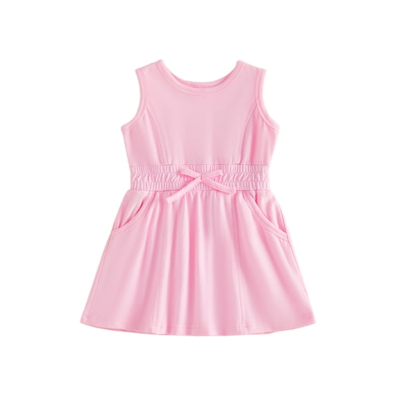 BemeyourBBs Toddler Baby Girl Summer Tank Dress Clothes Casual Solid Color Elastic Waist Sleeveless Pockets Dress Cute Beach Party Casual Dress