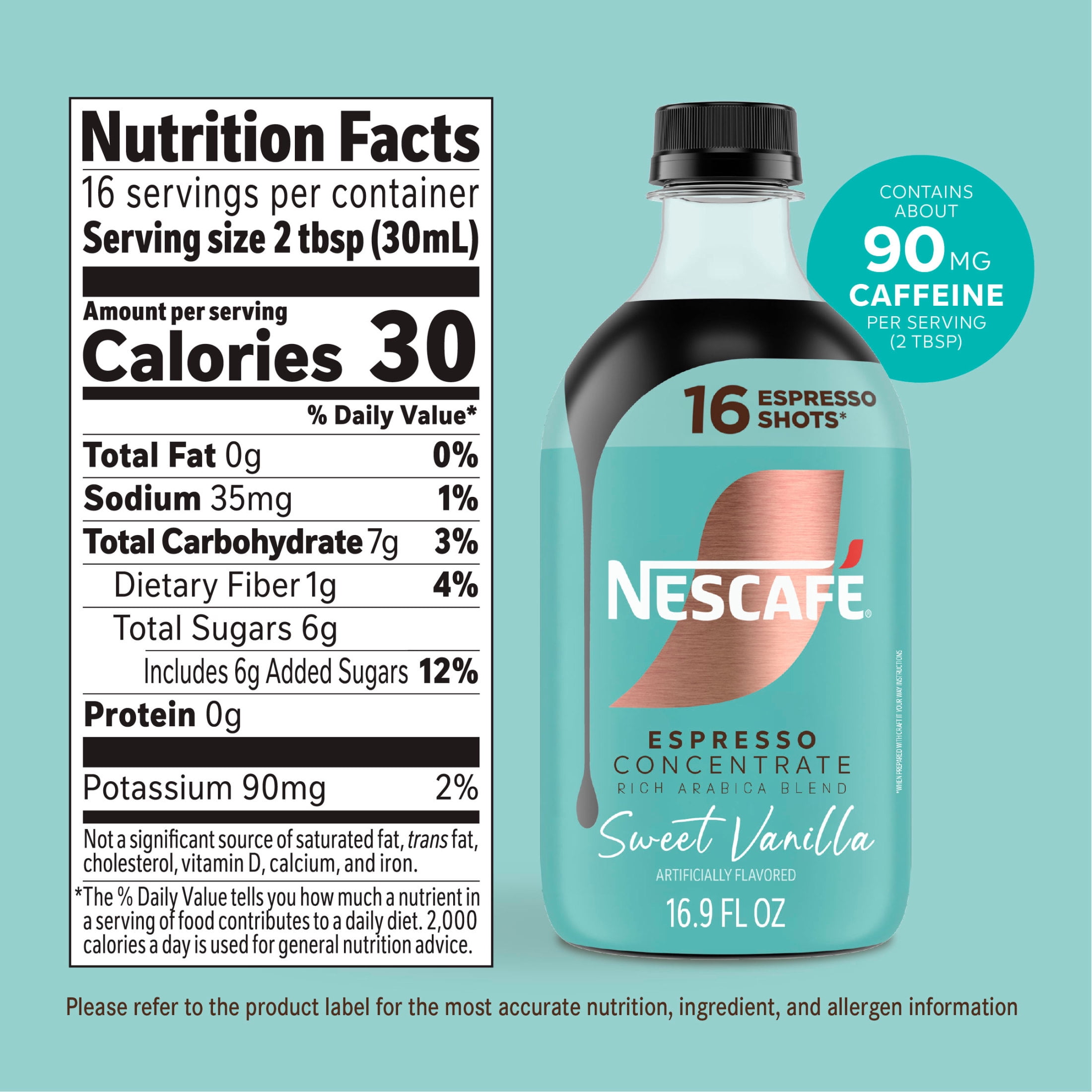 NESCAFÉ Espresso Concentrate Sweet Vanilla, Flavored Coffee Concentrate, Instant Espresso, 16 Shots 16.9 fl oz