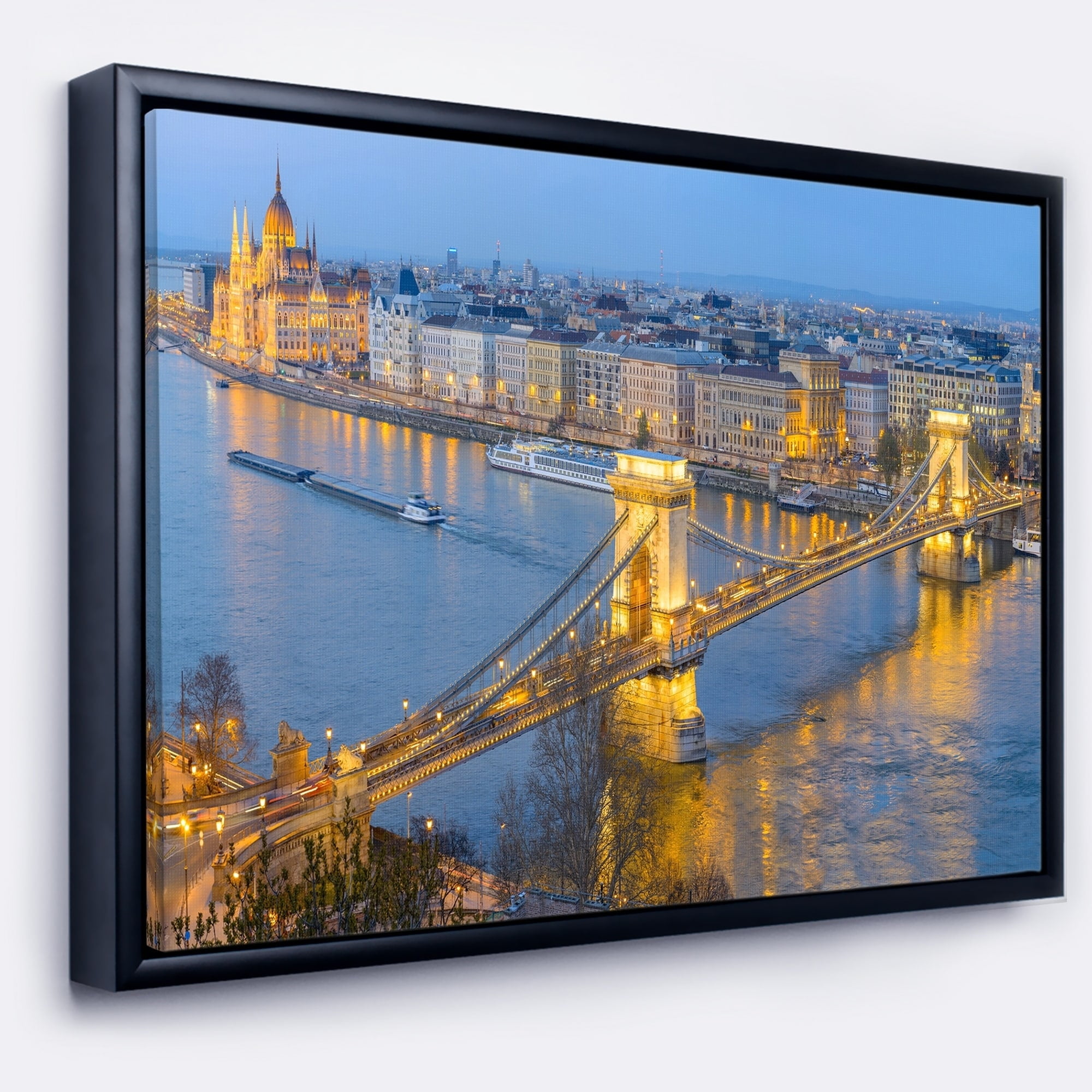 Design Art Chain Building And Parliament in Budapest Framed Canvas Art Print