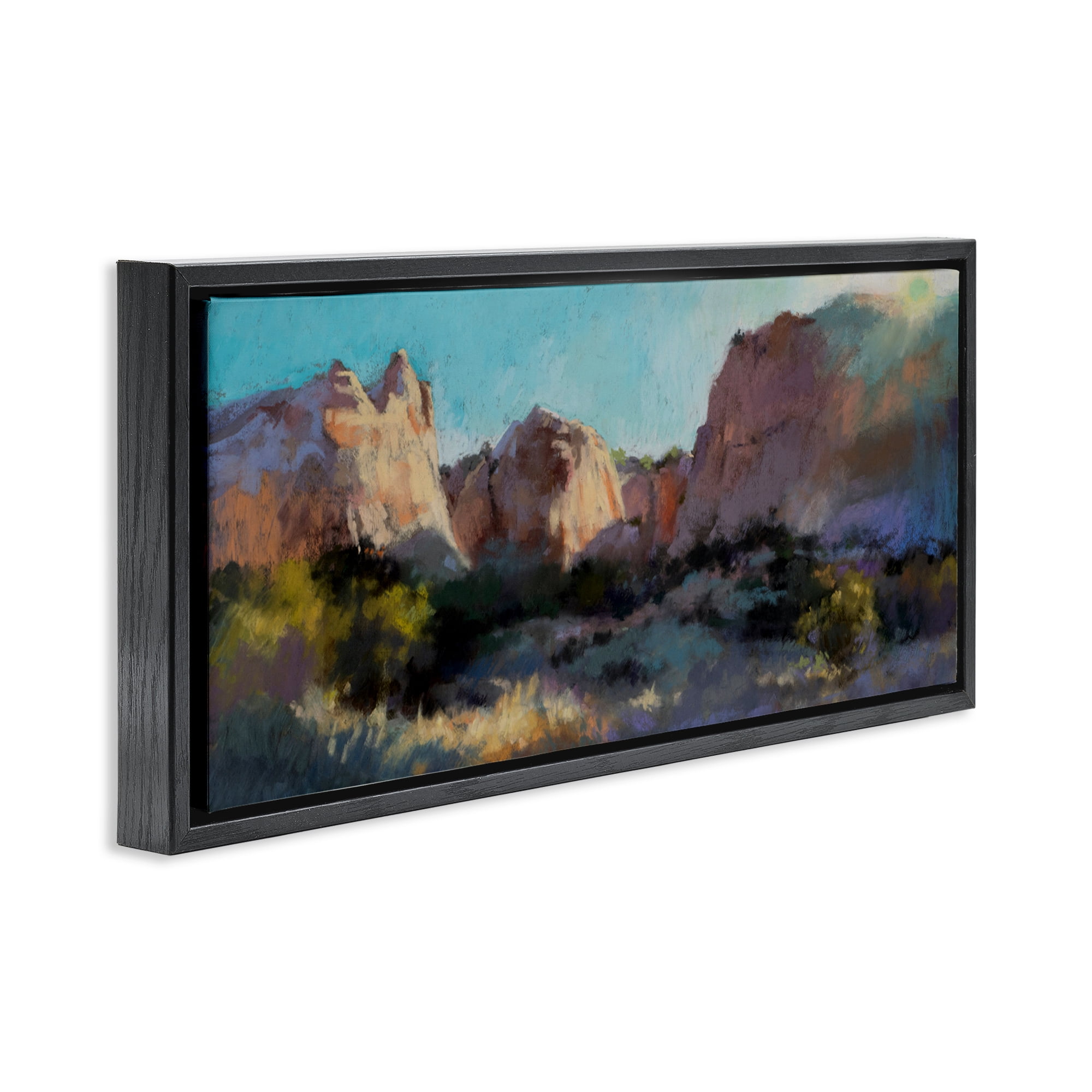 Stupell Industries Desert Cliffs Valley Landscape & Nature Painting Black Floater Framed Canvas Art Print Wall Art, 31 x 14