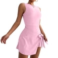thumbnail image 4 of jtjvou Women's Summer Sleeveless Bodycon Tie Waist Romper Skort Mini Tennis Athletic Dress Built Shorts Casual Vacation Dress Pink M, 4 of 9