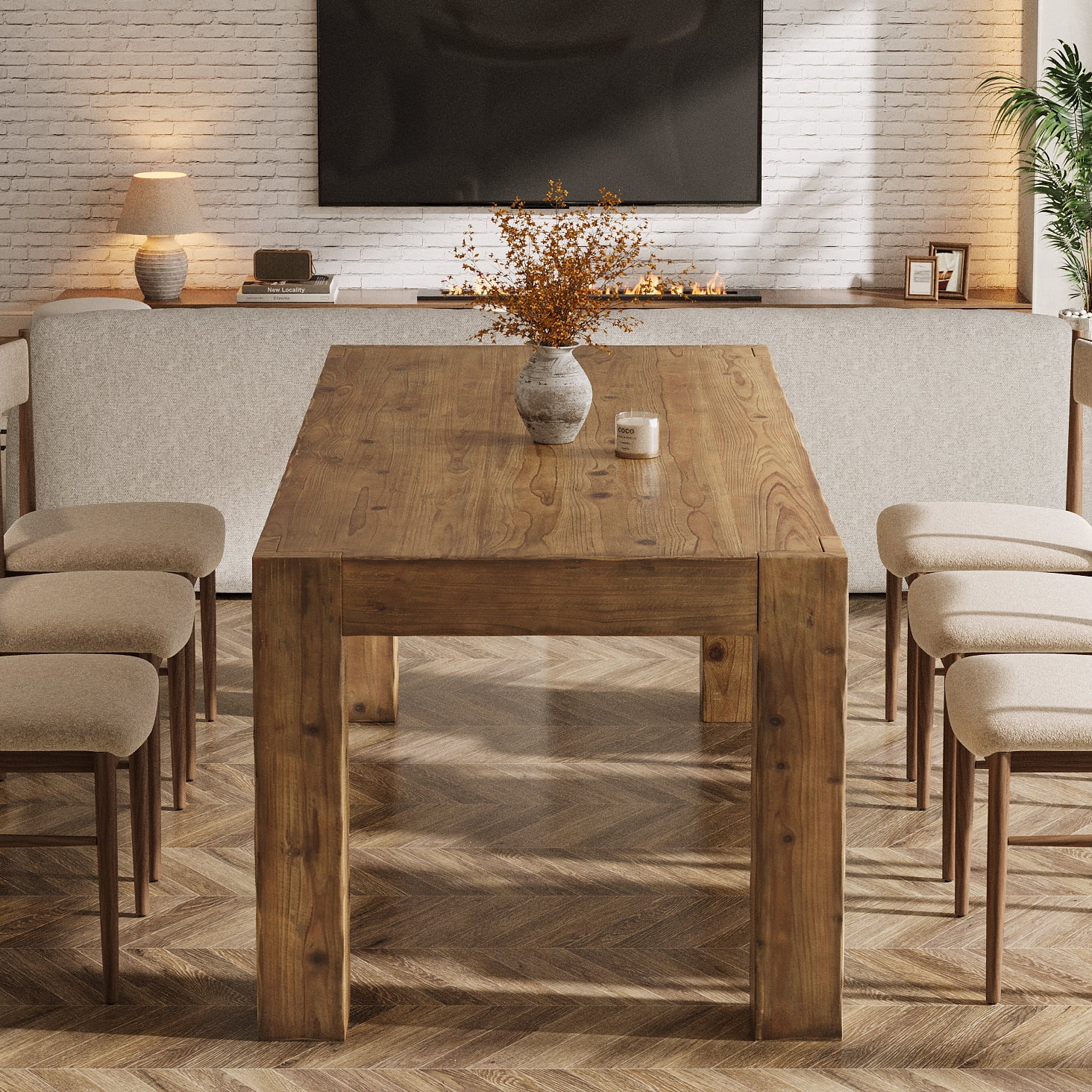 Tribesigns  Solid Wood Dining Table for 4-6 People, 63 Inch Rectangle Farmhouse Table for Kitchen, Dining Room, Rustic Brown