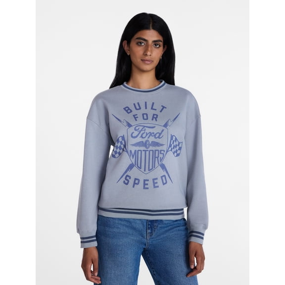 Ford Women's Built for Speed Crewneck Graphic Sweatshirt with Long Sleeves, Sizes XXS-XXL