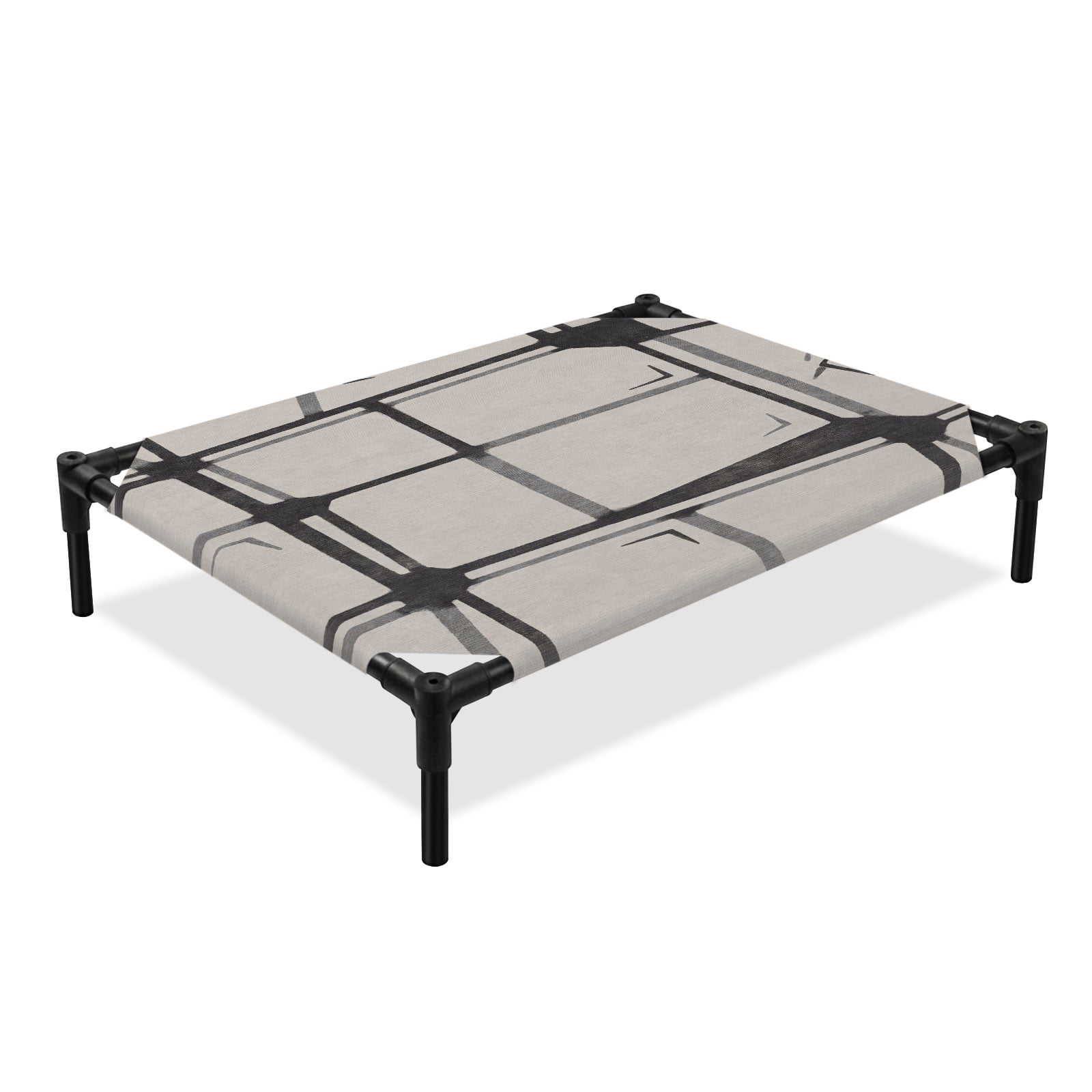 Simple Elevated Dog Bed Irregular Brown Stripes Plaid Abstract Artistic Retro Cooling Breathable Outdoor Raised Dog Cot Bed with Metal Frame Non-Slip Feet for Medium Dog 24x20in