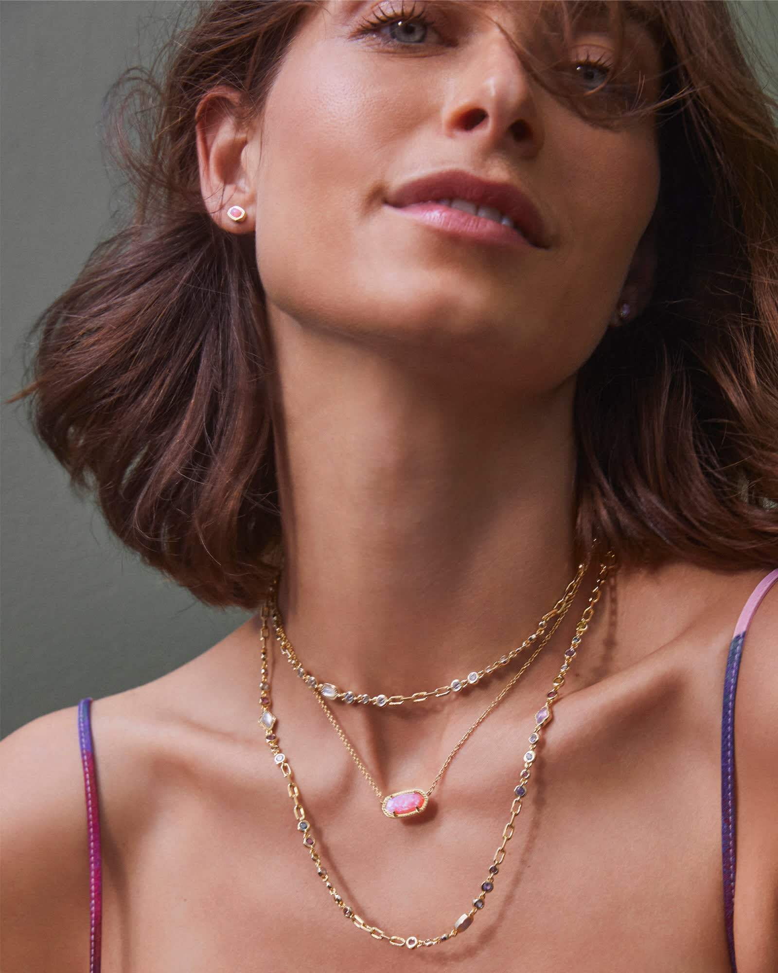 Kendra Scott Elisa Short Pendant Necklace Gold Carnation Kyocera Opal
