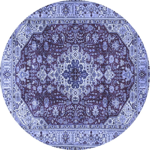 Ahgly Company Machine Washable Indoor Round Medallion Blue Traditional Area Rugs, 4' Round