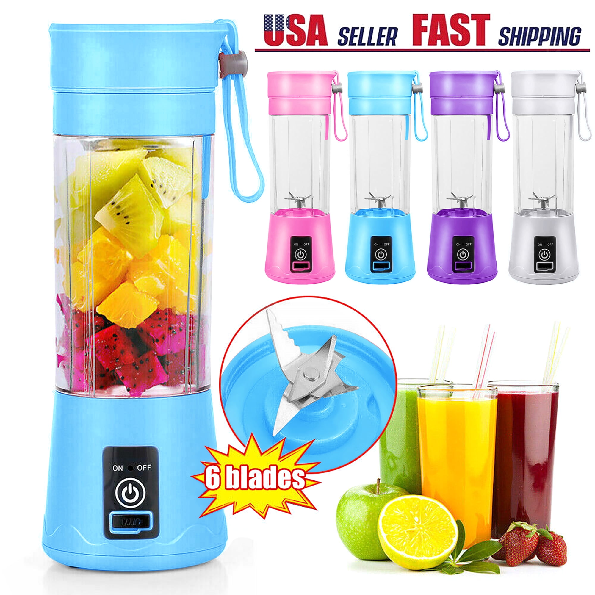 Red 2 Packs Portable Blender Mini Personal Blenders Electric USB Charing USB Rechargeable Juicer Cup 6 Blades in 3D for Superb Mixing Fruit 