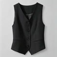 thumbnail image 2 of Women's Waistcoat Vest V Neck Button Down Blazer Jacket (Black XL), 2 of 4