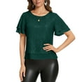 thumbnail image 5 of Sparkly Sequin Tops Womens Ruffled Short Sleeve Glitter Blouses Evening Party Dressy Casual Outfits for Women (L, Army Green), 5 of 7