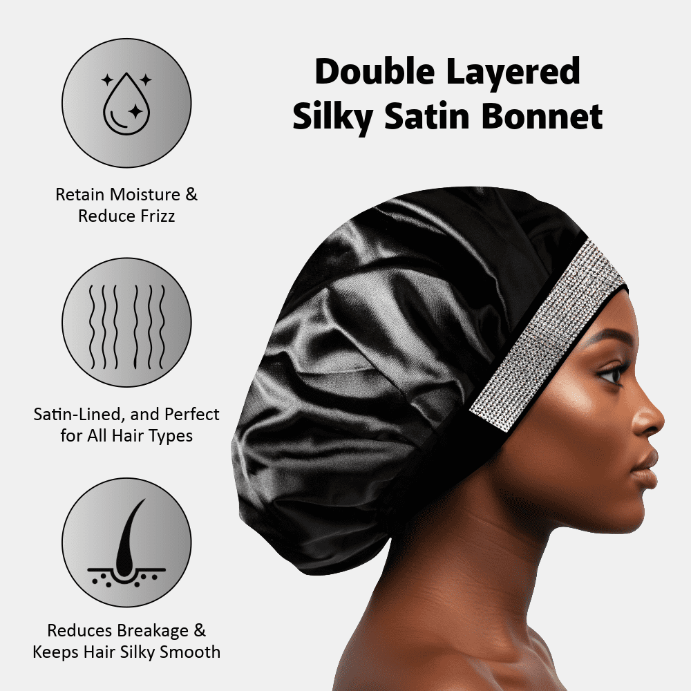 Cala Jewel Band Satin Sleep Bonnet L/XL Black