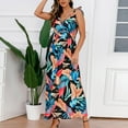 thumbnail image 4 of Summer Saving Wycnly Dresses for Women Beach Vacation Elastic Waist Pleated Swing Tank Maxi Sunderss Sleeveless V-Neck Leaves Print Summer Long Formal Dress Black XXL, 4 of 7