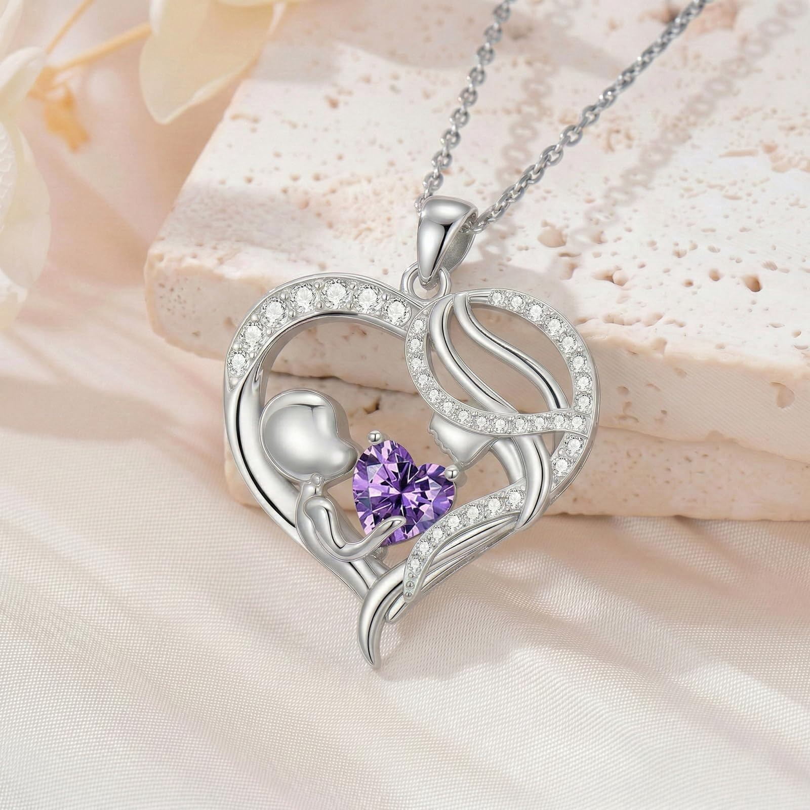 Taioiat Mother's Day Necklace with Birthstone, New Mom Gifts for Women, Mama Heart Pendant Necklace with Birthstone for Women, Birthday Gift for Wife and Grandmother