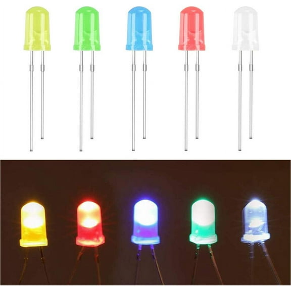 (100 Pcs) 888 5mm LED Light Diodes, LED Circuit Assorted Kit for Science Project Experiment (Multi-Colored - 5 Color)