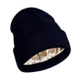thumbnail image 1 of Gorro de punto con forro de satén para mujer, protección para el cabello, tamaño versátil y elástico. Azul marino, 1 of 9