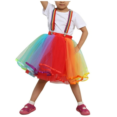 

Penkiiy Children s Tutu Cute Tulle Cute Rainbow colour Ball Gown Fashion Skirt Sunny Fashion Girls Dress Party Sundress 4-14 Years Red 2023 Summer Deal