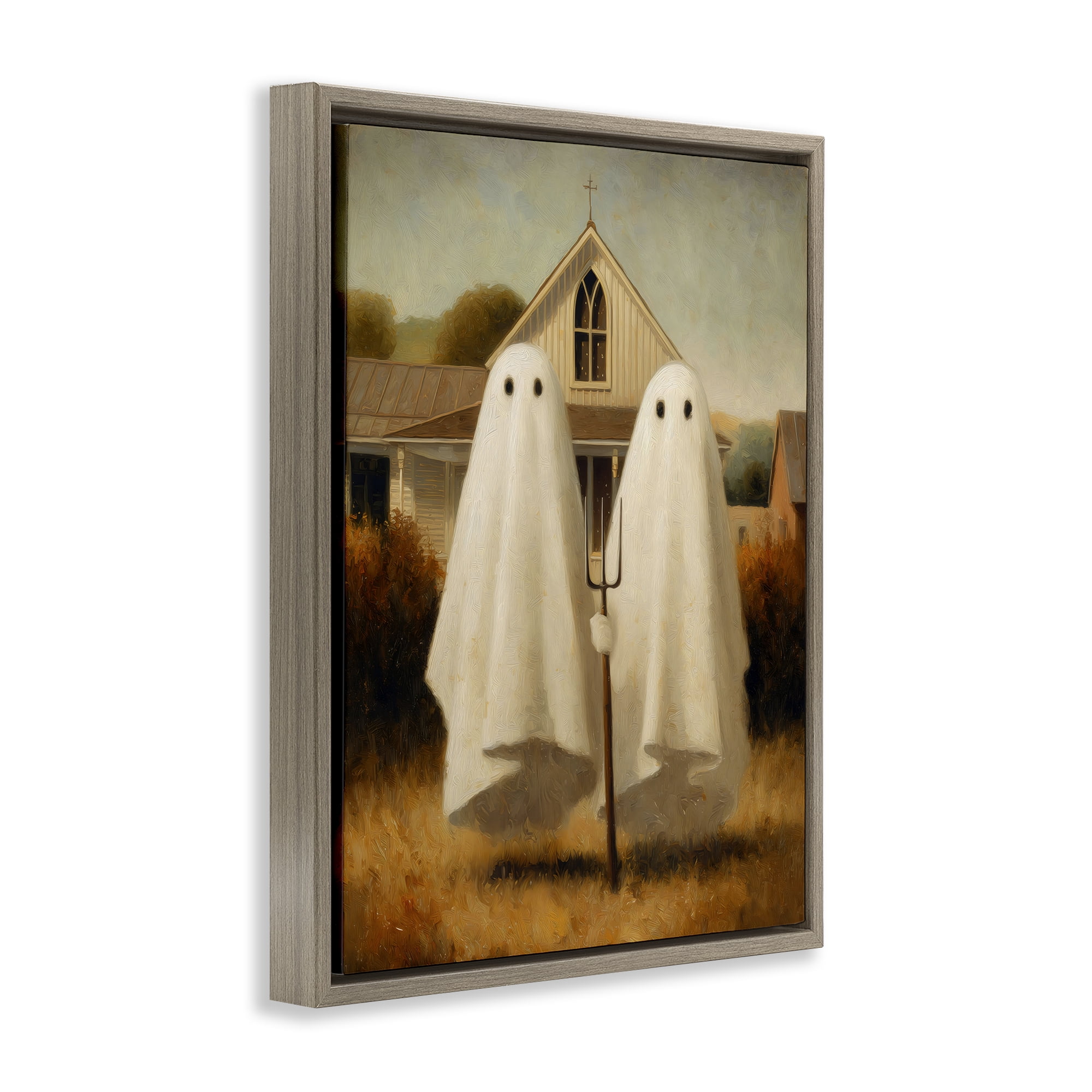 American Gothic Ghosts Brown Framed Floater Canvas Wall Art, design by Arlington Prints