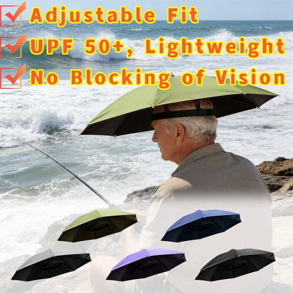 Umbrella Hat, 27" Fishing Umbrella Hat, Hands Free, Foldable UV Protection Umbrella Cap, Adjustable Headwear, for Fishing Golf Camping Beach Gardening Sunshade Outdoor _ Black