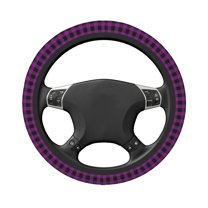 Uemuo Purple Black Plaid Printed Car Elastic Steering Wheel Cover - Universal Car Accessory for Diverse Cars Anti-Slip, and Comfortable- 15"