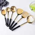 thumbnail image 2 of 304 Stainless Steel Kitchen Utensil Set - 7 Pieces - Golden Wide Spatula - Soup Ladle, Ladle, Slotted Spatula, Spaghetti Spoon And Rice Spoon - Black, 2 of 5