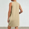 thumbnail image 4 of WIZUTIZ Womens Dresses Casual Loose Casual High Rise Mini Dress Solid Sun Dress Crew Neck Sleeveless Pleated Dress for Women's Cotton Pockets Super Soft Shopping Dress Khaki S, 4 of 6
