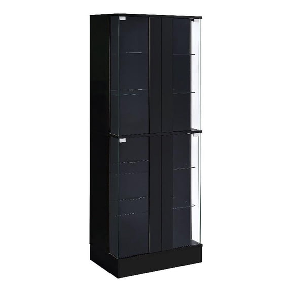 Pemberly Row Wood Display Case Curio Cabinet with LED Lighting Black High Gloss