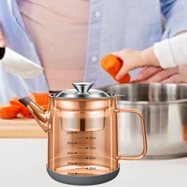 Recipiente de aceite de cocina Macarena 1000ml con colador y escala vidrio de borosilicato