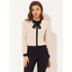 thumbnail image 3 of Camisa elegante Allegra K cuello de lazo contraste blusa de trabajo manga larga Beige XS, 3 of 4
