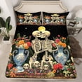 thumbnail image 2 of Homewish Teens Adults Gothic Skeleton Twin Sheet Sets 3pcs,Chic Flowers Twin Fitted Sheet Microfiber,Retro Exotic Style Breathable Flat Sheet,Ultra Soft Home Decor, 2 of 7