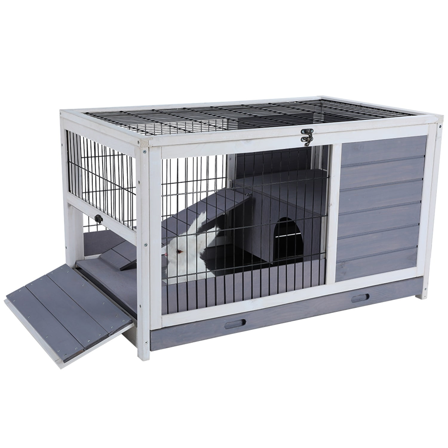 Pefilos 35" Wood Rabbit Hutch with Run Bunny Hutch for Indoor, Guinea Pig House, Gray Pefilos 35" Wood Rabbit Hutch with Run Bunny Hutch for Indoor, Guinea Pig House, Gray