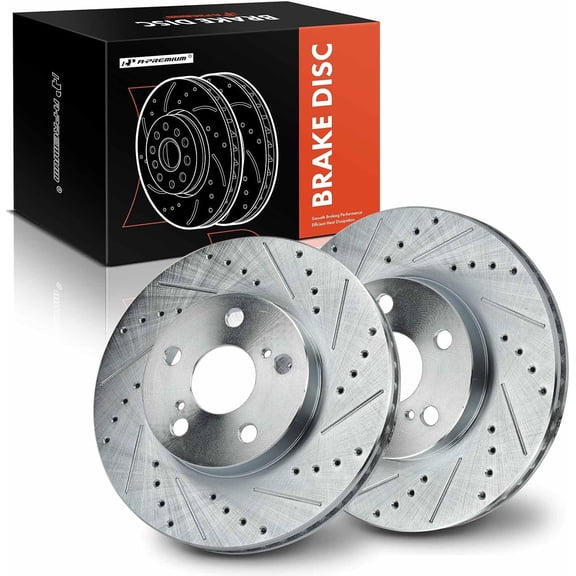 A-Premium 10.04 inch (255mm) Front Drilled and Slotted Disc Brake Rotors Compatible with Select Toyota and Lexus Models - Prius 2010-2015, Prius Plug-In 2012-2015, CT200h 2011-2017, 2-PC Set