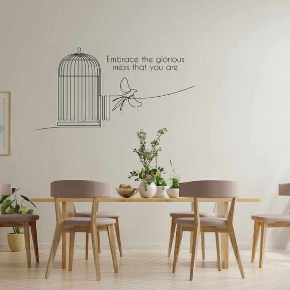Embrace The Glorious Mess That You Are - Self Love Quote Birds Bird Cage Decor Vinyl Wall Art Wall Sticker Wall Decal Home Kids Nursery Room Study Room Boys Girls Wall Decor Design Size (18x20 inch)
